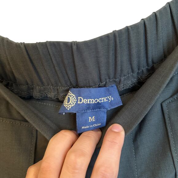 Democracy Wide Leg Pants Pull On High Rise Utility Pocket Palazzo Green Size M - Picture 3 of 10